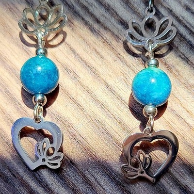 Boucles d'oreilles cœur acier inoxydable perle bleu azur