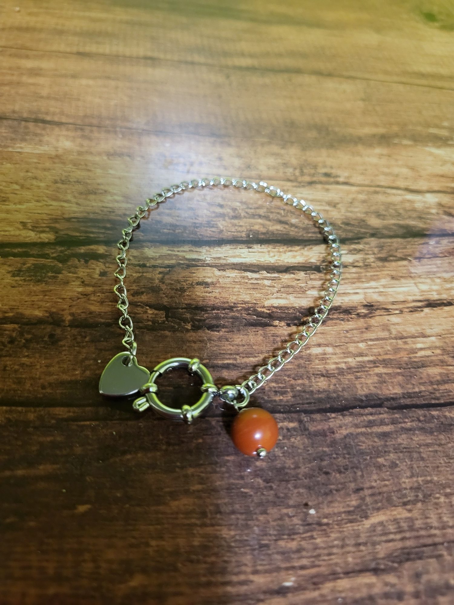 Bracelet Cœur et Perle Jaspe Rouge