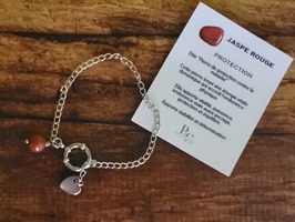 Bracelet Cœur et Perle Jaspe Rouge ajustable 19 cm en acier inox avec 1 perle jaspe rouge.