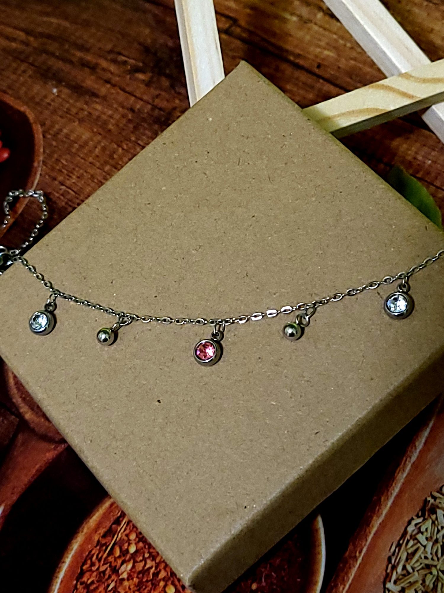 Collier Court "Charms Éclat" – Acier Inoxydable & Cristaux